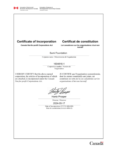 Canada - Sumi NGO Foundation Registration